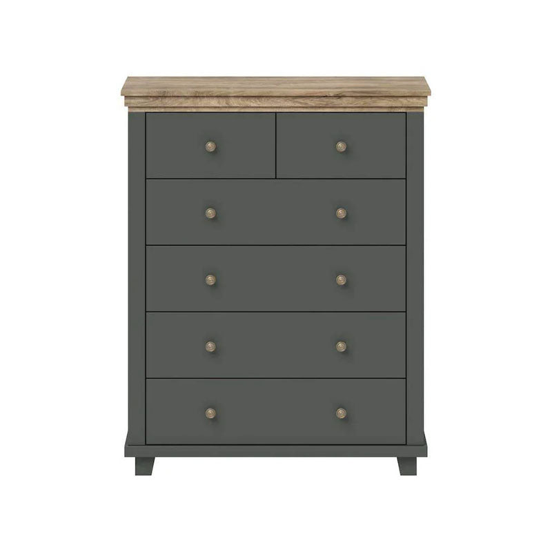 Evora 6 Drawer Chest of Drawers in Green and Oak Lefkas - 90cm
