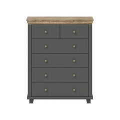 Evora 6 Drawer Chest of Drawers in Green and Oak Lefkas - 90cm - Furniture One Shop