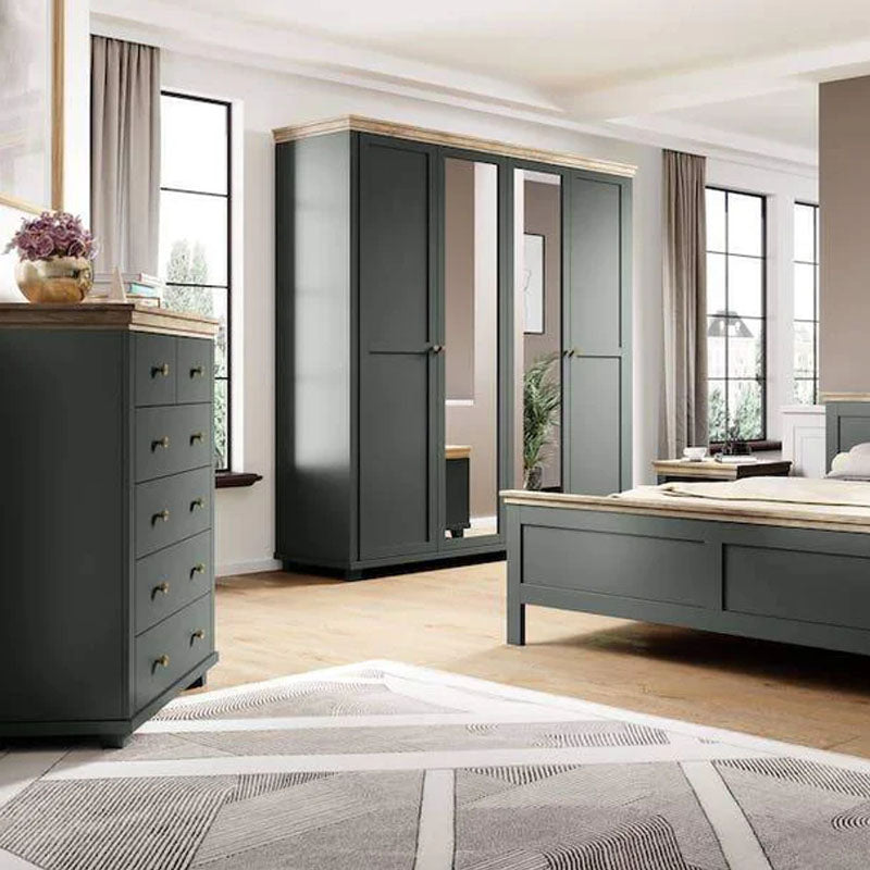 Evora 6 Drawer Chest of Drawers in Green and Oak Lefkas - 90cm