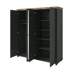 Evora Mirrored 4 Door Wooden Wardrobe in Green and Oak Lefkas - 200cm