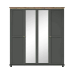 Evora Mirrored 4 Door Wooden Wardrobe in Green and Oak Lefkas - 200cm