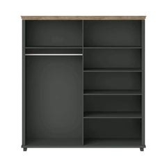 Evora Mirrored 4 Door Wooden Wardrobe in Green and Oak Lefkas - 200cm