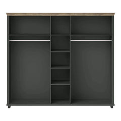 Evora Mirrored 5 Door Wooden Wardrobe in Green and Oak Lefkas - 246cm