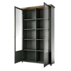 Evora Tall Wooden 2 Door Display Cabinet in Green and Oak Lefkas - 126cm - Furniture One Shop