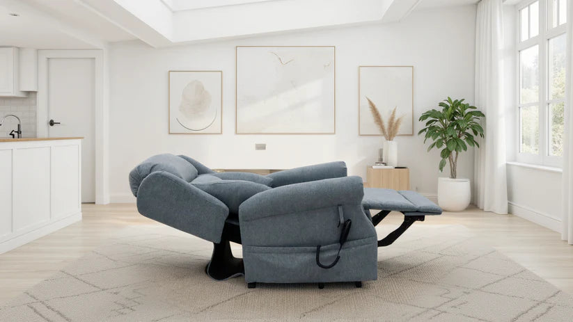 Fairmont Fabric Rise and Recline Electric Armchair In Steel Grey