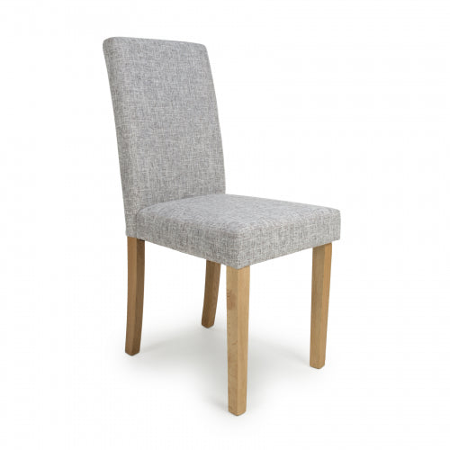 Finley Grey Linen Effect Fabric Dining Chairs With Oak Legs In Pair