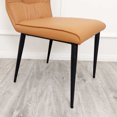 Flora Tan Leather Dining Chairs in Pair