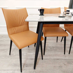 Flora Tan Leather Dining Chairs in Pair
