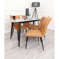 Flora Tan Leather Dining Chairs in Pair