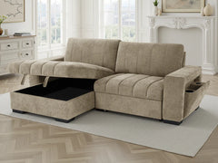 Franklin Beige Universal Corner Sofa Bed with Storage & USB