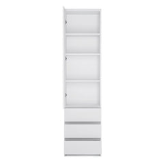 Fribo Tall narrow 1 door 3 drawer cupboard in White - Furniture One Shop