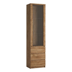 Fribo Tall narrow 1 door 3 drawer glazed display cabinet in Oak - Furniture One Shop