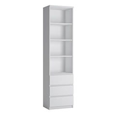 Fribo Tall narrow 3 drawer bookcase in White - Furniture One Shop