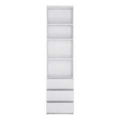 Fribo Tall narrow 3 drawer bookcase in White - Furniture One Shop