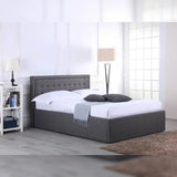 Houston Buttoned Upholstered Ottoman Fabric Double Bed in Premium Grey Fabric