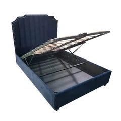 Selkirk Upholstered Ottoman Double Bed in Rich Navy Blue Fabric - Furniture One Shop