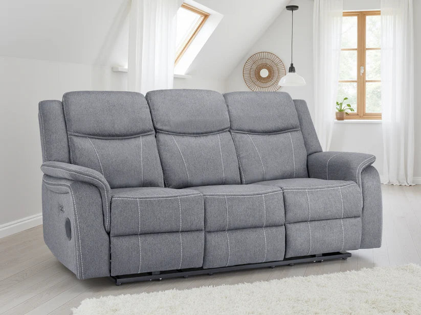Galaxy Tech Fabric 3 Seater Electric Recliner Sofa In Grey
