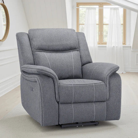 Galaxy Tech Fabric Electric Recliner Arm Chair In Grey