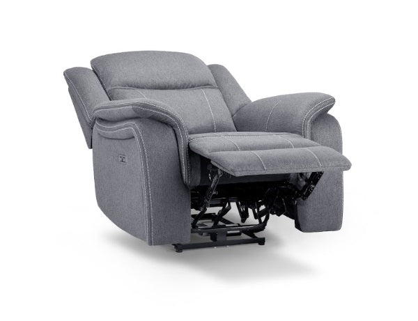 Galaxy Tech Fabric Electric Recliner Arm Chair In Grey