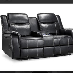 Galaxy Tech Leather Aire 2 Seater Electric Recliner Sofa In Black