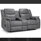 Galaxy Tech Leather Aire 2 Seater Electric Recliner Sofa In Grey