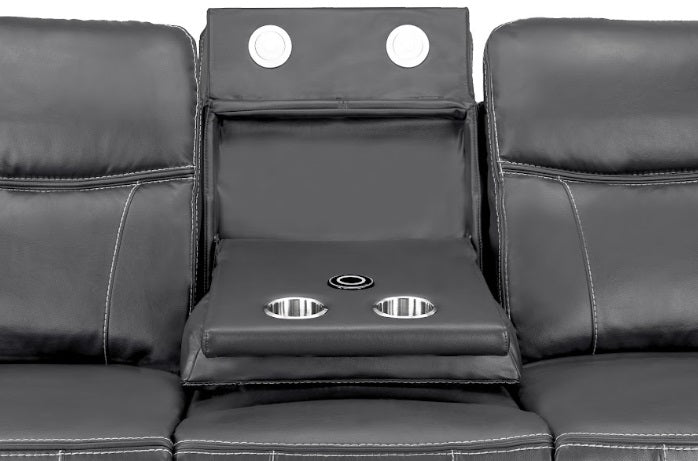 Galaxy Tech Leather Aire 3 Seater Electric Recliner Sofa In Grey