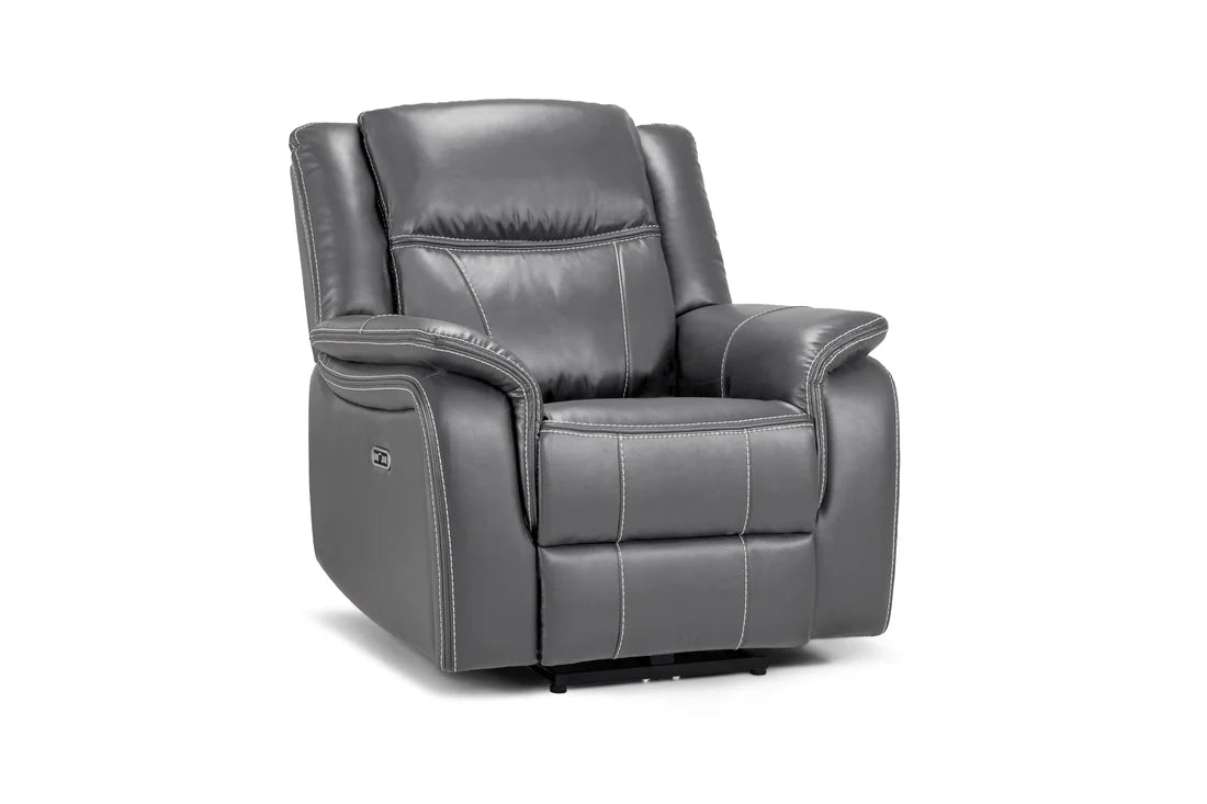 Galaxy Tech Leather Aire Electric Recliner Arm Chair In Grey