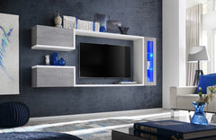 Galaxy Wooden TV Entertainment Unit in White Matt & Concrete Grey - Furniture One Shop