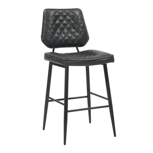 Garrick Black Leather Bar Stools With Metal Legs In Pair