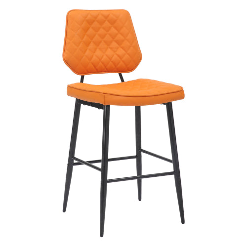 Garrick Orange Leather Bar Stools With Metal Legs In Pair