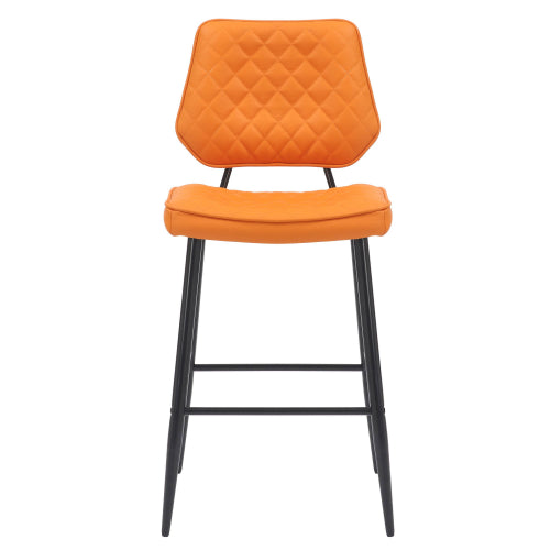 Garrick Orange Leather Bar Stools With Metal Legs In Pair