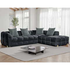 Genoa Right Hand L-Shape Corner Sofa In Charcoal Fabric