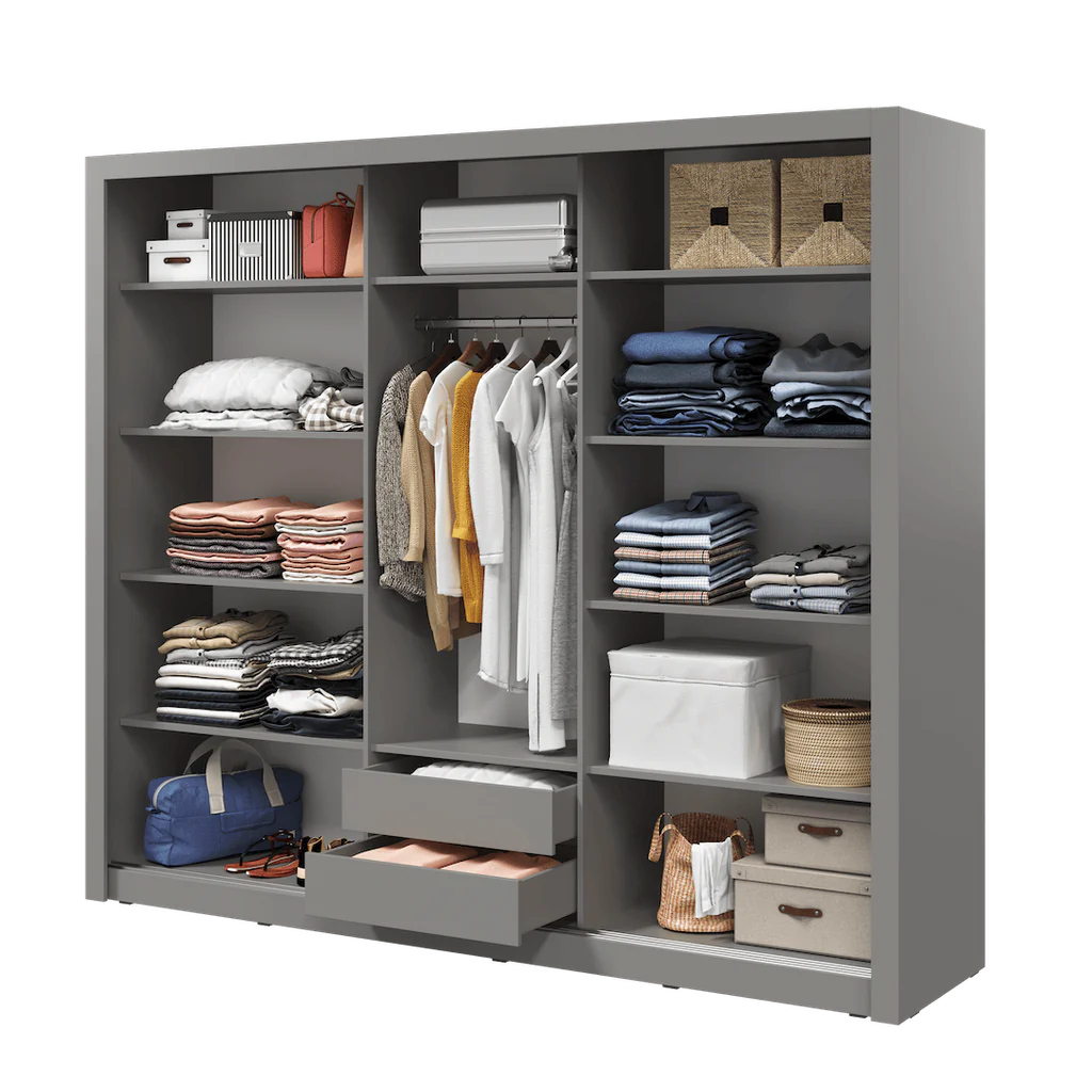 Havana ID-11 Wooden Wardrobe With 3 Sliding Doors In Grey Matt