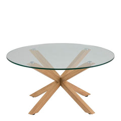 Heaven Round Coffee Table with Smoked Glass Top and Oak Legs - UK - Furniture One Shop