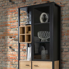 High Rock Display Cabinet in Matt Black/Riviera Oak - Furniture One Shop