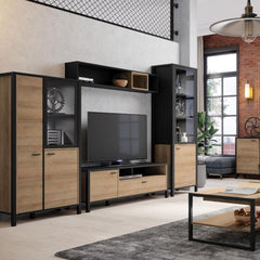 High Rock Wall Shelf in Matt Black/Riviera Oak - Furniture One Shop
