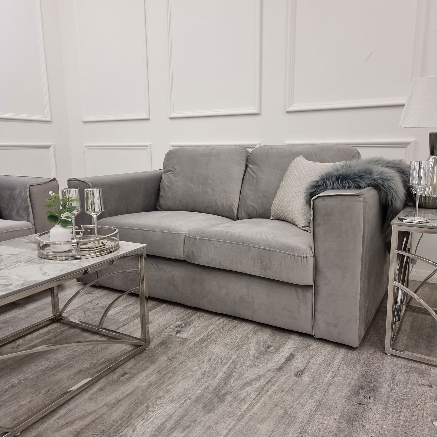 Hudson 3 & 2 Seater Sofa with fixed back cushion in Steel