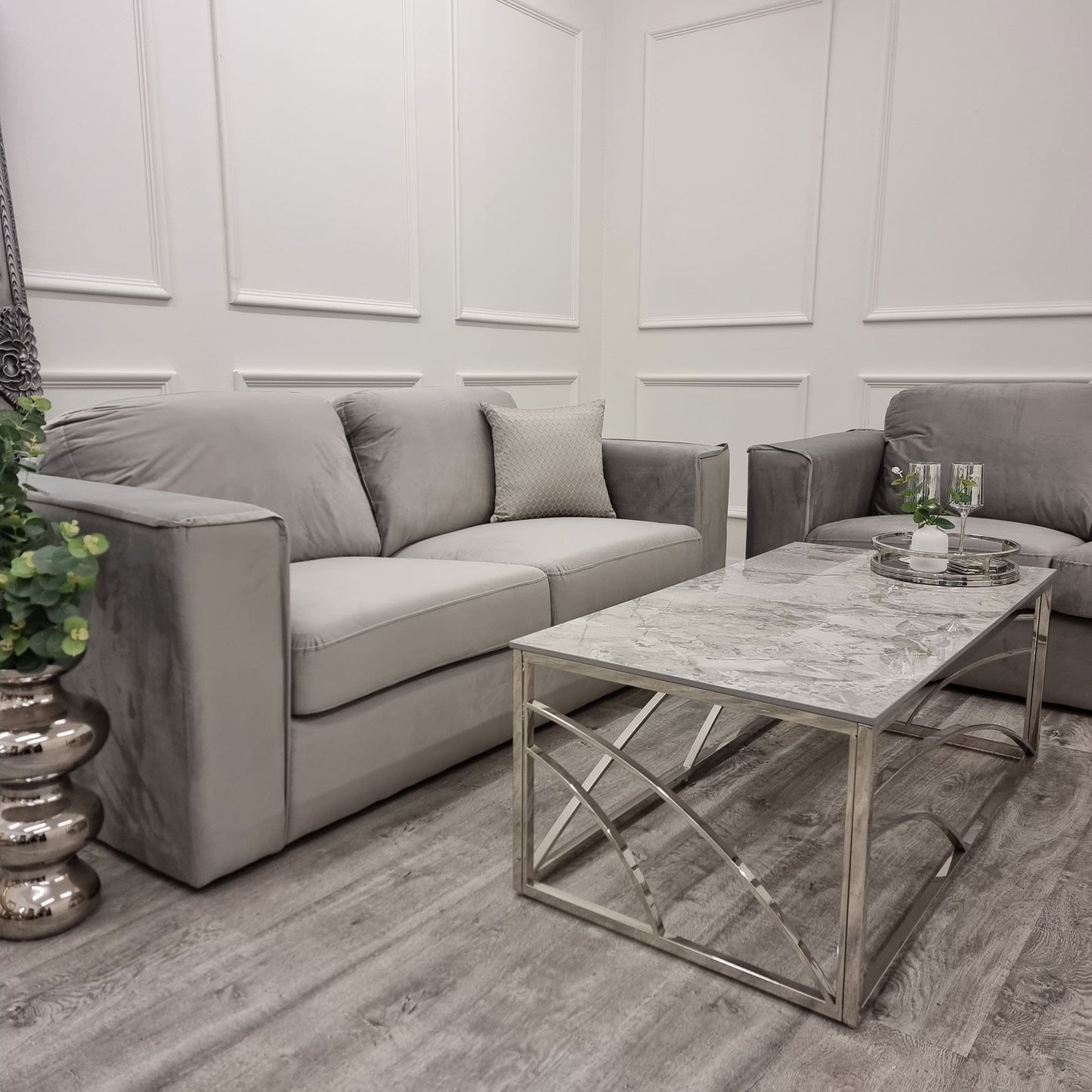 Hudson 3 & 2 Seater Sofa with fixed back cushion in Steel