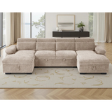 Hudson Beige U-Shape Corner Sofa Bed with Storage