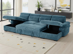 Hudson Blue U-Shape Corner Sofa Bed with Storage - Furniture One Shop