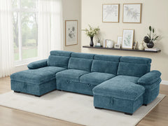 Hudson Blue U-Shape Corner Sofa Bed with Storage - Furniture One Shop