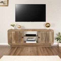 Hudson Carved Mango Wood 2 Doors TV Stand - Furniture One Shop