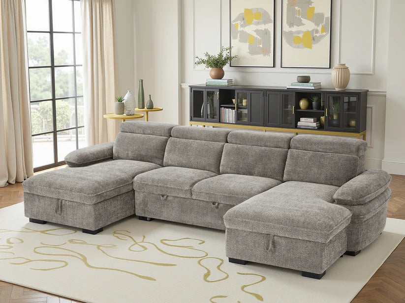Hudson Grey U-Shape Corner Sofa Bed with Storage - Furniture One Shop