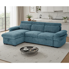 Hudson Universal Corner Sofa Bed In Blue Fabric