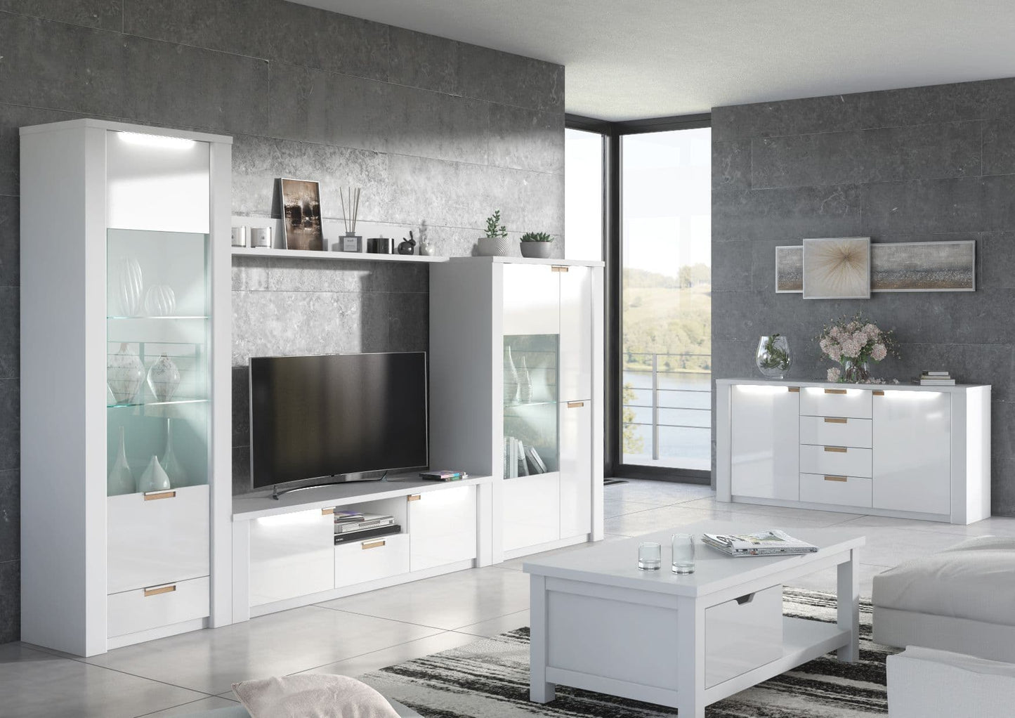 Ice Wide Display Cabinet In White High Gloss