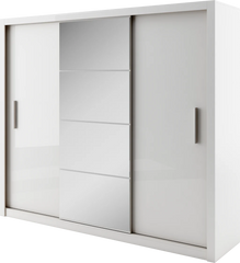 Idea ID-01 Wooden Wardrobe With Mirrored Sliding Doors In White Matt - Furniture One Shop