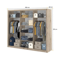 Idea ID-01 Wooden Wardrobe With Mirrored Sliding Doors In Oak San Remo - Furniture One Shop