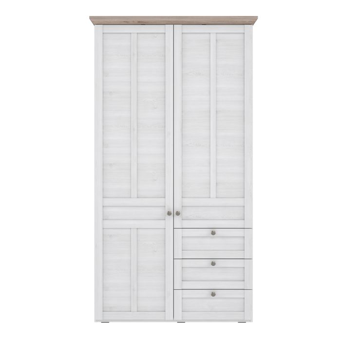 Iloppa 2 Door Wardrobe in Snowy Oak/Oak Nelson