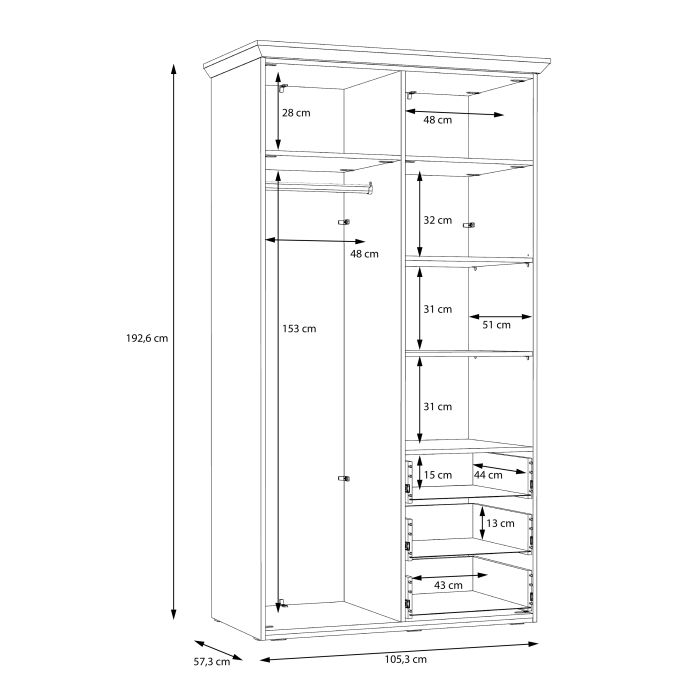 Iloppa 2 Door Wardrobe in Snowy Oak/Oak Nelson