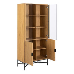 Jaipur Wooden 4 Door 6 Shelves Display Cabinet in Wild Oak - Furniture One Shop
